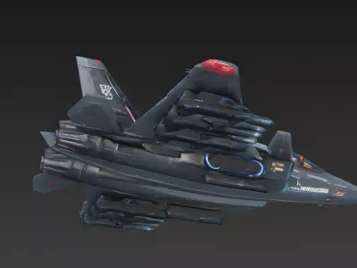 Sci-Fi Cyberpunk Strike Fighter Jet 3D Model Low-poly 3D model