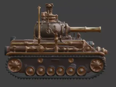 Steampunk Heavy Battle Tank 3D Model Low-poly 3D model