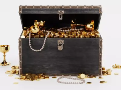 Treasure Chest V2 - Antique Box with Gold and Loot - Rigged 3D model
