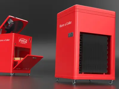 Coca-Cola Bottle Cooler with Rotary Loader Red Vintage Rigged for Maya 3D model