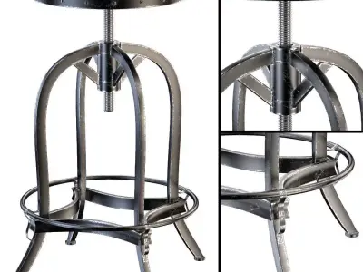 Dempsey Swivel Iron Bar Stool Brown Leather 3D model