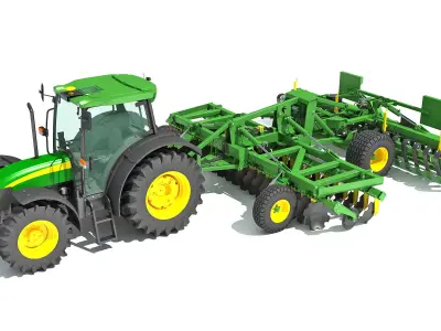 Tractor with Seed Drill 3D model 5