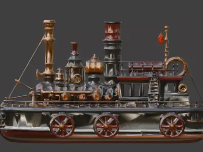 Steampunk Industrial Land-Ship 3D Model Low-poly 3D model