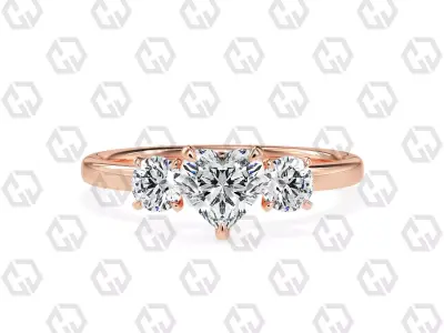 Ring 104 Heart Shape 3 stone ring with round 3D print model
