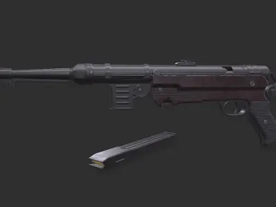 MP 40 Submachine Gun Low-poly PBR Free low-poly 3D model