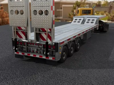 Truck with Step Deck Trailer Low-poly 3D model