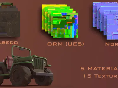 Stylized Off-Road Jeep Game Ready 3D Model Low-poly 3D model