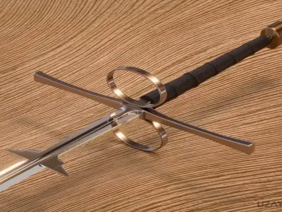 Zweihander set sword on wooden table 3D model