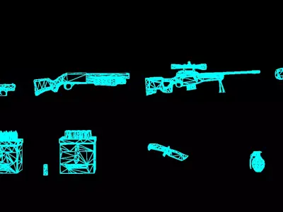 LowPoly Weapon Pack Gun Package Low-poly 3D model