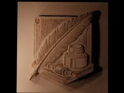 Feather Quill and Ink CNC 3d Print High Relief Sand Casting 3D print model