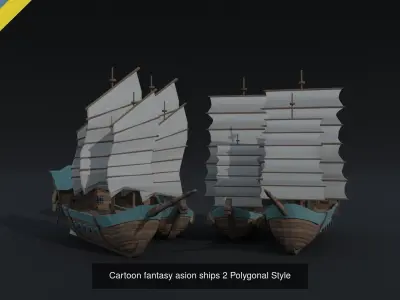 Cartoon medieval ships asset Polygonal Style 3D Model Pack
