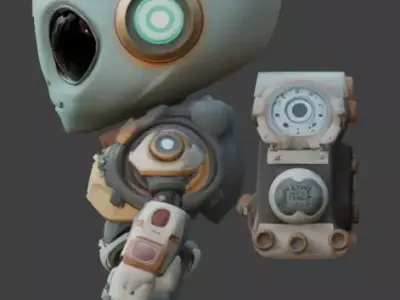 Stylized Chibi Cyber-Brain Robot 3D Model Low-poly 3D model
