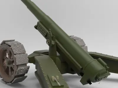 Animetrd Lowpoly Game Ready French 15-mm World war 2 Cannon Low-poly 3D model