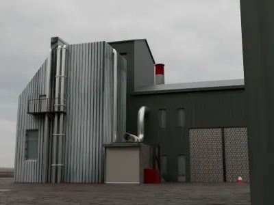 Industrial  district scene Low-poly 3D model