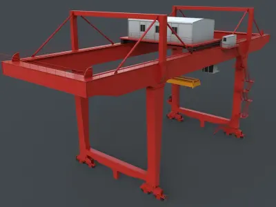 PBR Rail Mounted Gantry Crane RMG V2 - Red Low-poly 3D model