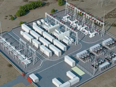 Modern high-voltage energy storage substation 3D model