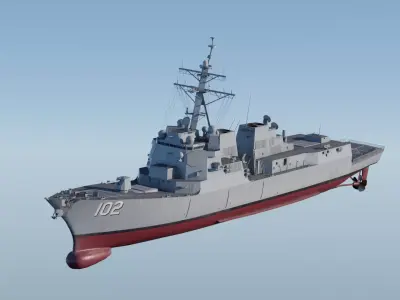 USS Arleigh Burke Class Flight IIA Fully-Rigged Game Ready Low-poly 3D model