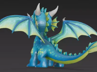 Cartoon Blue Green Dragon 3D Model Low-poly 3D model