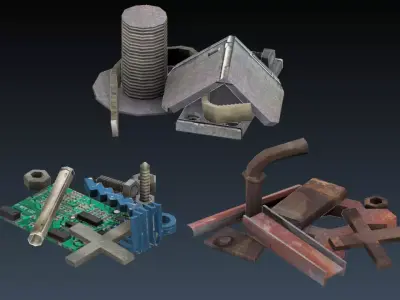Metal junk parts Low-poly 3D model