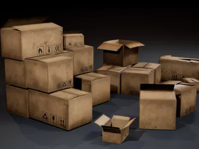 Dirty Cardboard Boxes Set Low-poly 3D model