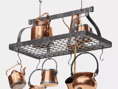 Enclume Grande Cuisine Rectangular Ceiling Pot Rack 3D model