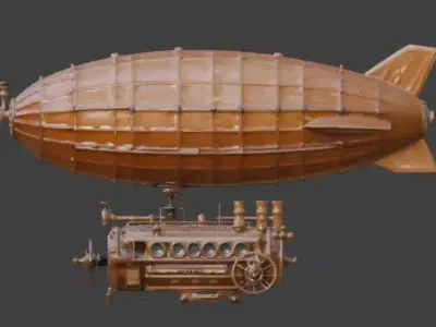 Stylized 3D Steampunk Heavy Transport Airship Low-poly 3D model
