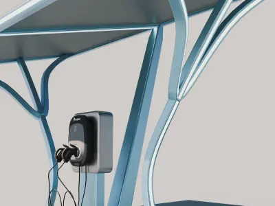 Modern Solar Carport with EV Charging Station 3D Model 3D model
