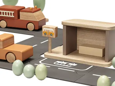 Coco Village Wooden Cars and Puzzle Roads Toy 3D model