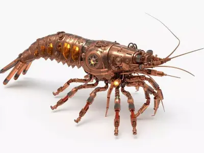 Steampunk Shrimp Creature 3D Model Low-poly 3D model