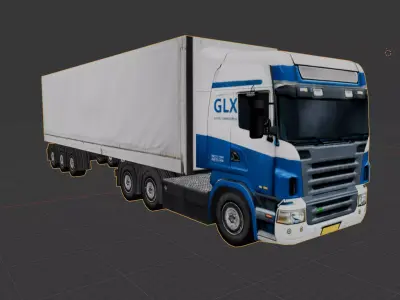 transport truck Heavy  semi  Truck  with beige trailer Low-poly 3D model