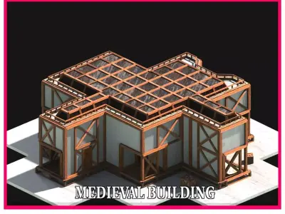Medieval Low Poly Building Castle Wooden Village Stone House 41 Low-poly 3D model
