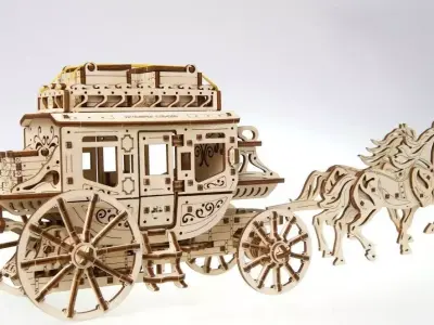 Horse-drawn Stagecoach - 3D DIY Wooden Mechanical Puzzle Model 3D model