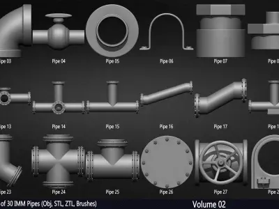 Pack of 30 IMM Pipes Volume 02 Low-poly 3D model