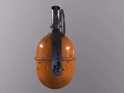 Granade orange grenade with metal handle Low-poly 3D model