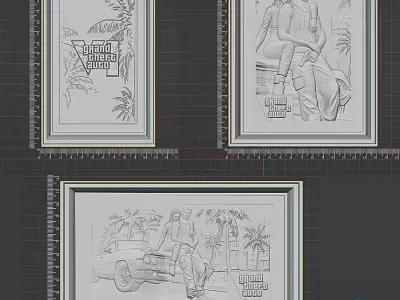 GTA VI relief triptych - STL file for 3D printing and CNC  3D print model