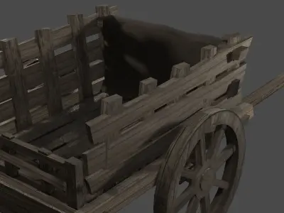 Medieval Wagon Hand Cart - low poly realistic Low-poly 3D model