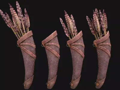Medieval Quiver and Arrows Arrow Archer Bow Set Low-poly 3D model