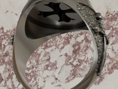 Knight Templar Ring with Cross Pattee and Symbols of the Order 3D print model