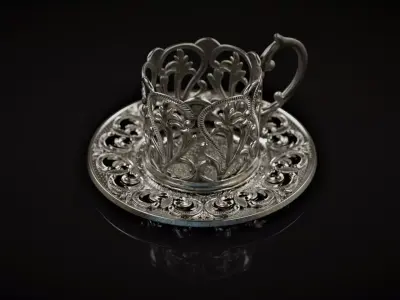 Antique silver glass and plate 3D model