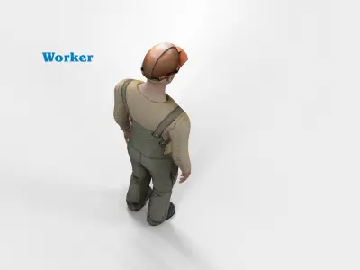 Worker character rigged Low-poly 3D model
