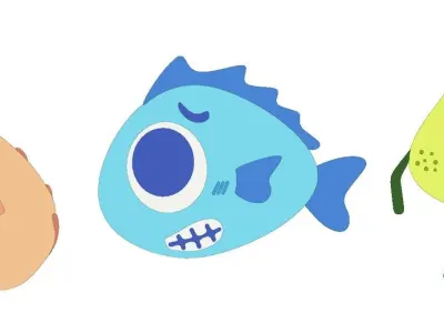 3 Cute Creatures ONIGIRI  FISH  WORM Low-poly 3D model