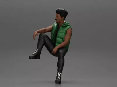 Black Man in open jacket Looking Away while Sitting on the car 3D print model