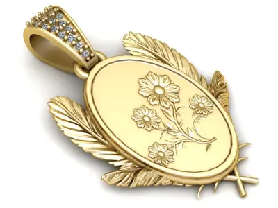 floral engraved gold pendant 3D print model