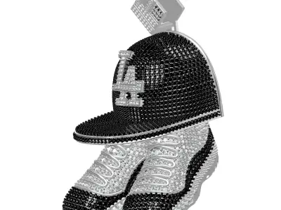 Antique Shoes and Cap Black and White Diamond Hip Hop Pendant 3D print model