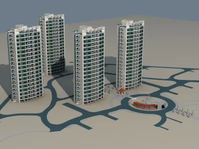 Architecture apartment complex with circular plaza 3D model