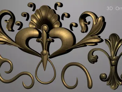 3D Ornament set ornate gold logo Low-poly 3D model