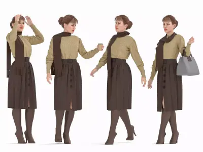Authentic 3D Old School Teacher Outfit - Vintage Attire  Low-poly 3D model