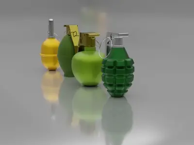 Grenades different colored Low-poly 3D model