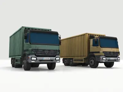 low-poly 3D model truck two mercedes benz trucks Low-poly 3D model