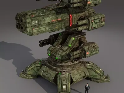 Heavy Sci-Fi Urban Defense Turret - PBR Game Ready Low-poly 3D model
